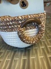 Şönil Dekoratif Sepet 15x9 cm – Şönil Kahve Halka Detaylı Hasır Halat Organizer