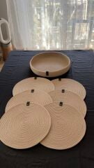 Parlak Bej 35 cm. 6 ad. Supla ve 1 ad. Saklama Sepetli Set
