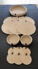 Parlak Bej 35 cm. 6 ad. Supla ve 1 ad. Saklama Sepetli Set
