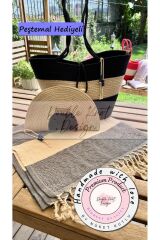 2li Takım Plaj Çantası , El Çantası Clutch, Totebag, Kadın Çanta, Yazlık, Hediyelik siyah Tek Ebat