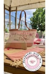 2li Takım Plaj Çantası , El Çantası Clutch, Totebag, Kadın Çanta, Yazlık, Hediyelik açık pembe Tek Ebat