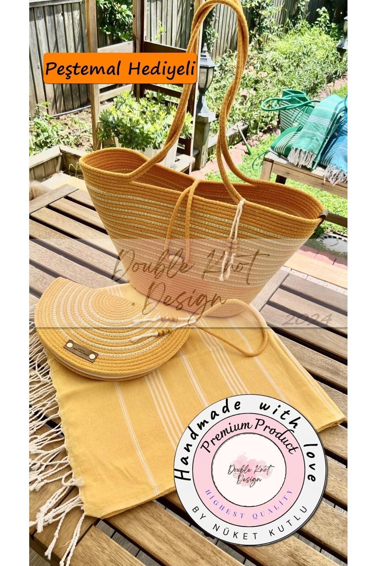 2li Takım Plaj Çantası , El Çantası Clutch, Totebag, Kadın Çanta, Yazlık, Hediyelik sarı Tek Ebat