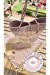 2li Takım Plaj Çantası , El Çantası Clutch, Totebag, Kadın Çanta, Yazlık, Hediyelik lila Tek Ebat