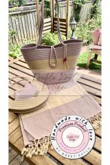 2li Takım Plaj Çantası , El Çantası Clutch, Totebag, Kadın Çanta, Yazlık, Hediyelik lila Tek Ebat