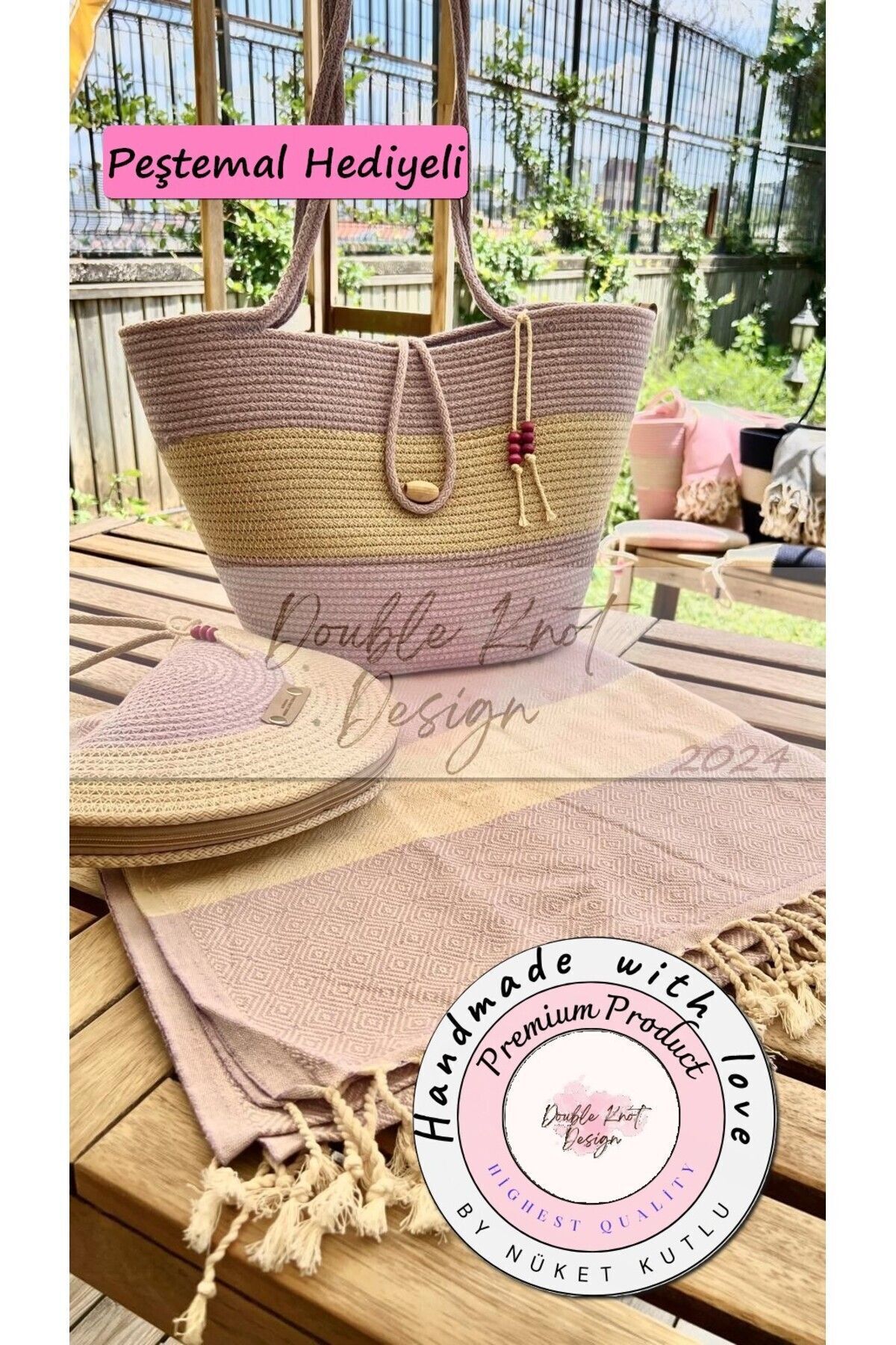 2li Takım Plaj Çantası , El Çantası Clutch, Totebag, Kadın Çanta, Yazlık, Hediyelik lila Tek Ebat