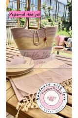 2li Takım Plaj Çantası , El Çantası Clutch, Totebag, Kadın Çanta, Yazlık, Hediyelik lila Tek Ebat