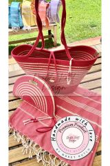 2li Takım Plaj Çantası , El Çantası Clutch, Totebag, Kadın Çanta, Yazlık, Hediyelik pembe Tek Ebat