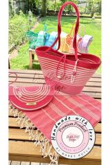 2li Takım Plaj Çantası , El Çantası Clutch, Totebag, Kadın Çanta, Yazlık, Hediyelik pembe Tek Ebat
