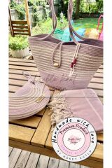 2li Takım Plaj Çantası , El Çantası Clutch, Totebag, Kadın Çanta, Yazlık, Hediyelik leylak Tek Ebat