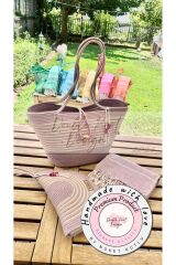 2li Takım Plaj Çantası , El Çantası Clutch, Totebag, Kadın Çanta, Yazlık, Hediyelik leylak Tek Ebat