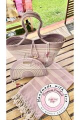 2li Takım Plaj Çantası , El Çantası Clutch, Totebag, Kadın Çanta, Yazlık, Hediyelik leylak Tek Ebat
