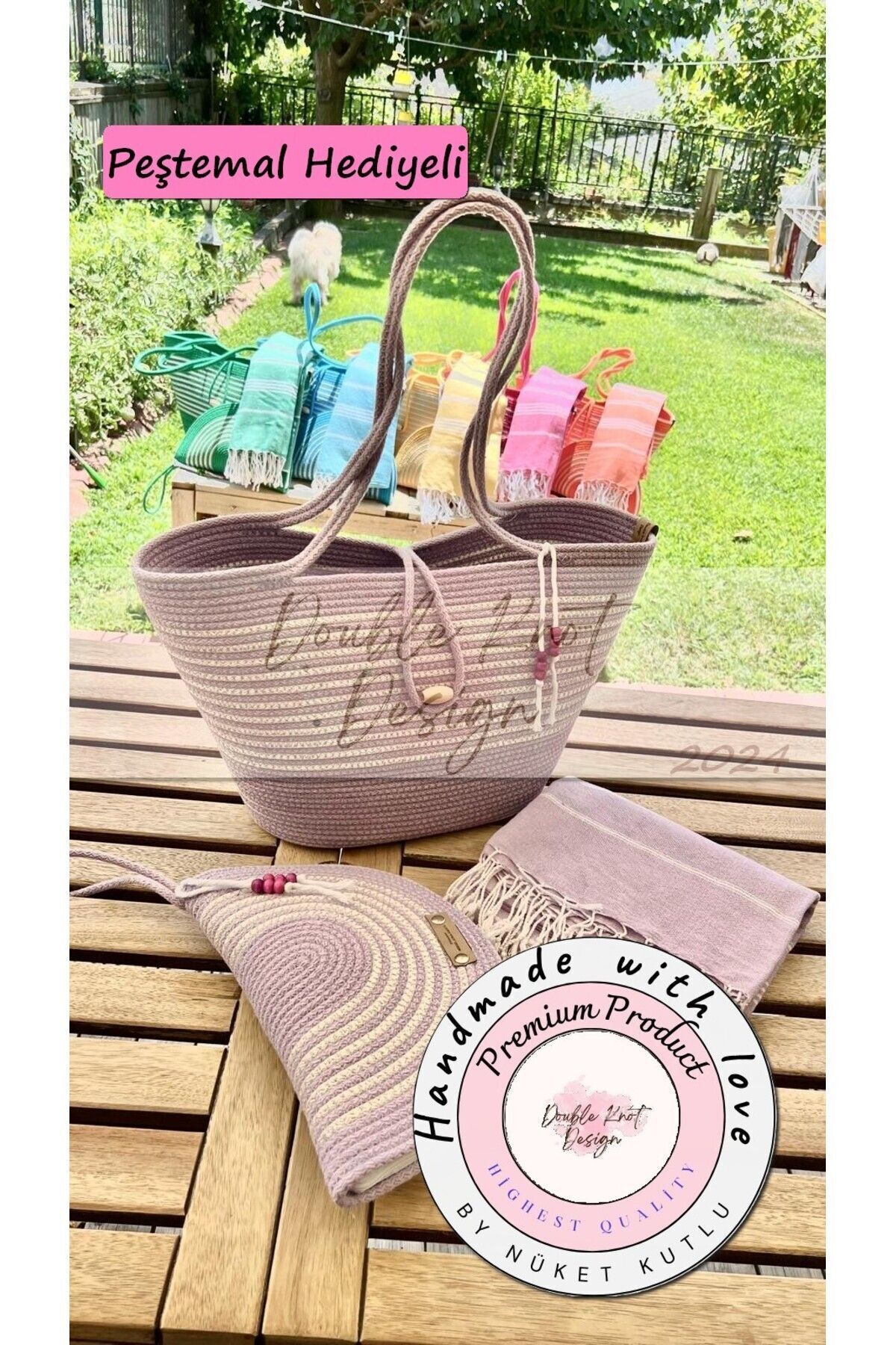 2li Takım Plaj Çantası , El Çantası Clutch, Totebag, Kadın Çanta, Yazlık, Hediyelik leylak Tek Ebat