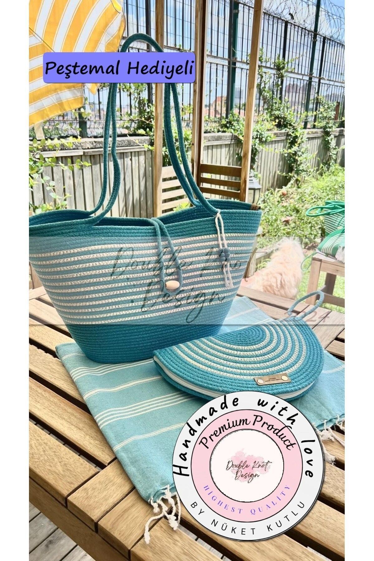 2li Takım Plaj Çantası , El Çantası Clutch, Totebag, Kadın Çanta, Yazlık, Hediyelik turkuaz Tek Ebat