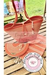 2li Takım Plaj Çantası , El Çantası Clutch, Totebag, Kadın Çanta, Yazlık, Hediyelik turuncu Tek Ebat