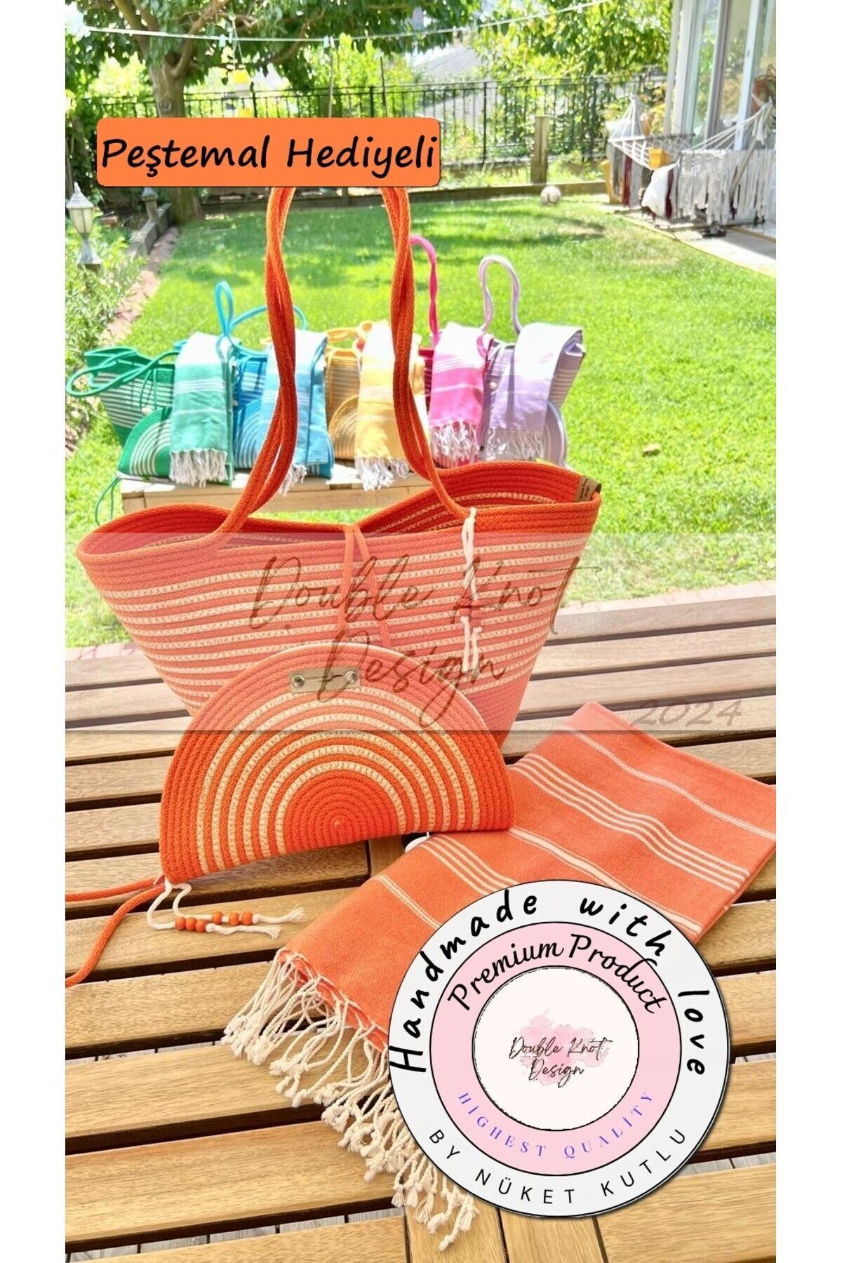 2li Takım Plaj Çantası , El Çantası Clutch, Totebag, Kadın Çanta, Yazlık, Hediyelik turuncu Tek Ebat