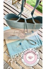 2li Takım Plaj Çantası , El Çantası Clutch, Totebag, Kadın Çanta, Yazlık, Hediyelik açık mavi Tek Ebat