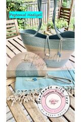 2li Takım Plaj Çantası , El Çantası Clutch, Totebag, Kadın Çanta, Yazlık, Hediyelik açık mavi Tek Ebat