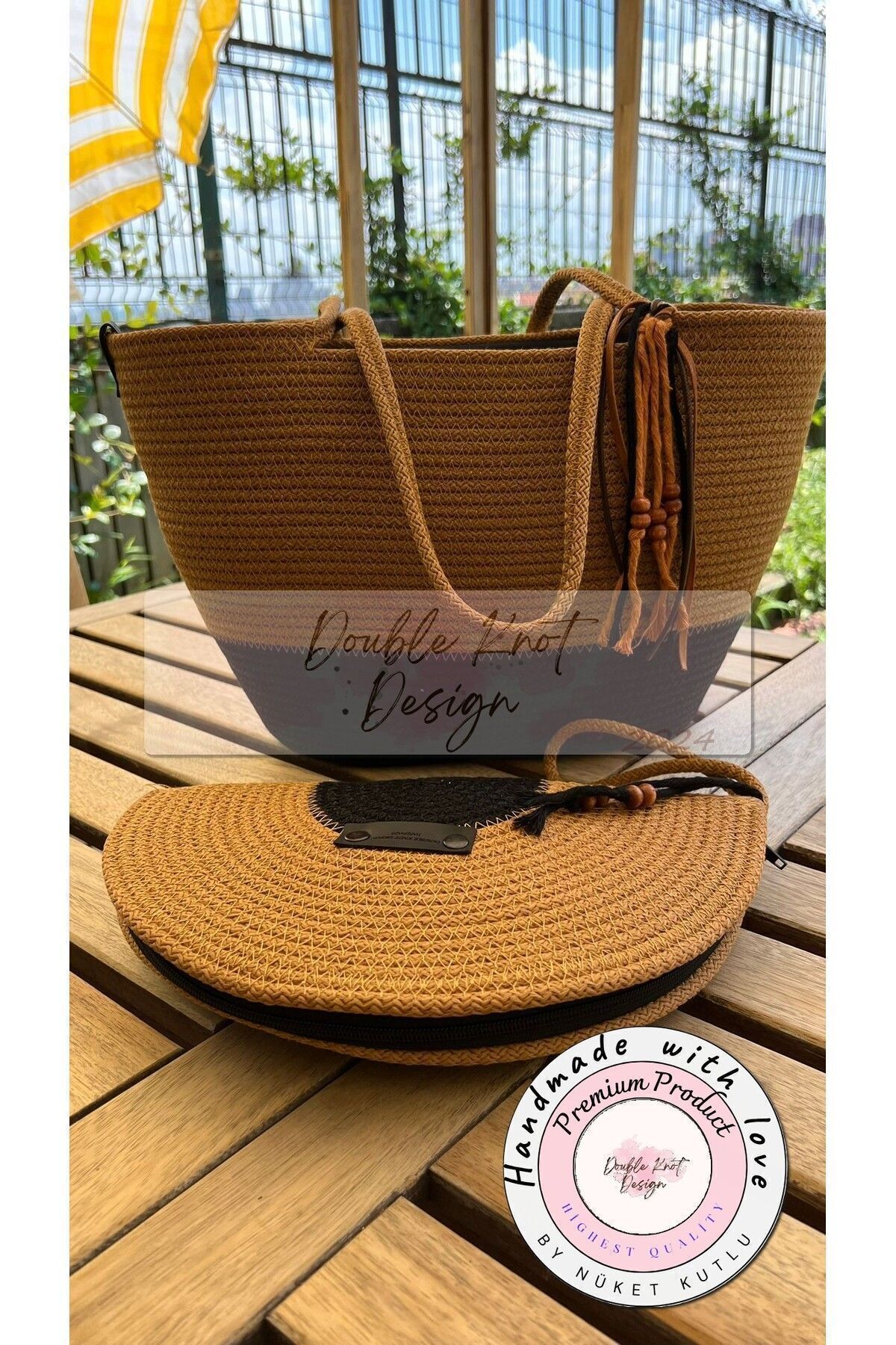 Kahve & Siyah 2li Takım Plaj Çantası , El Çantası Clutch