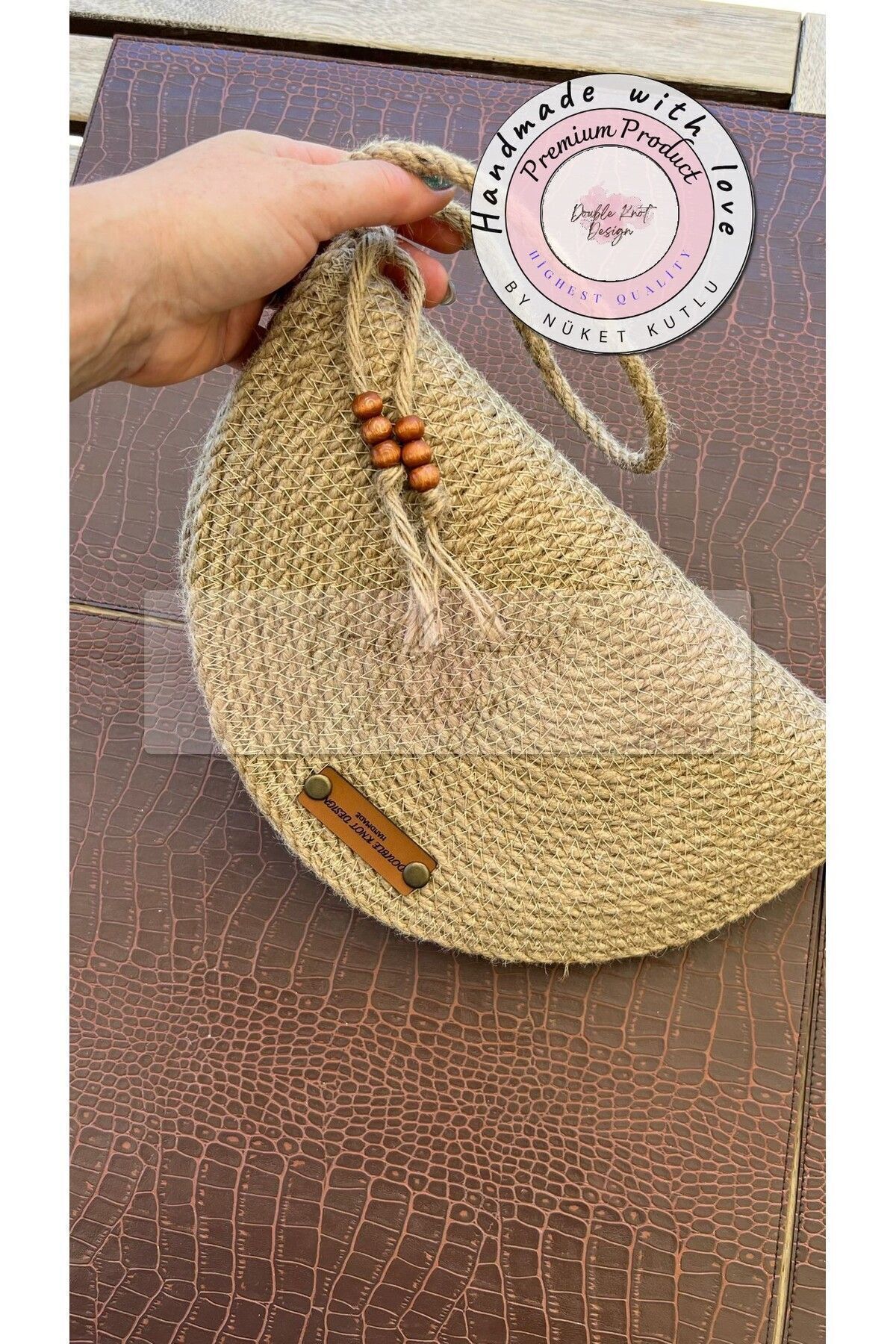 Doğal Jüt D Clutch Portföy Çanta