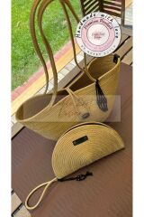 Gold 2li Takım Plaj Çantası , El Çantası Clutch