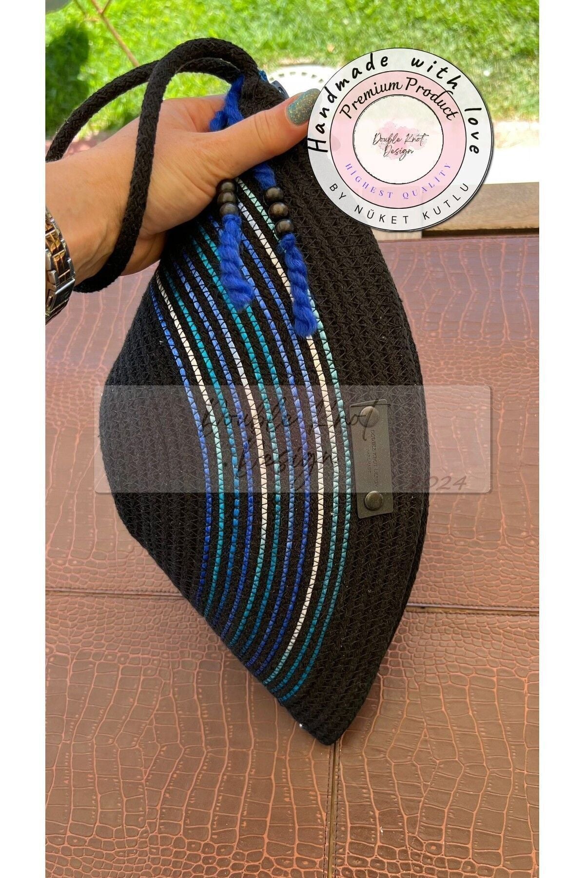 Siyah & Mavi V Clutch El Çantası Makyaj Çantası