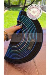 Siyah & Mavi D Clutch Portföy Çanta