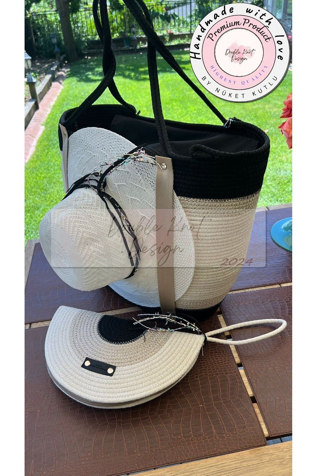 Elegance xxl 3 lü Takım Plaj Çantası Clutch Şapka