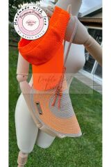 Fosforo Turuncu 2li Şapkalı Set D Clutch Portföy Çanta