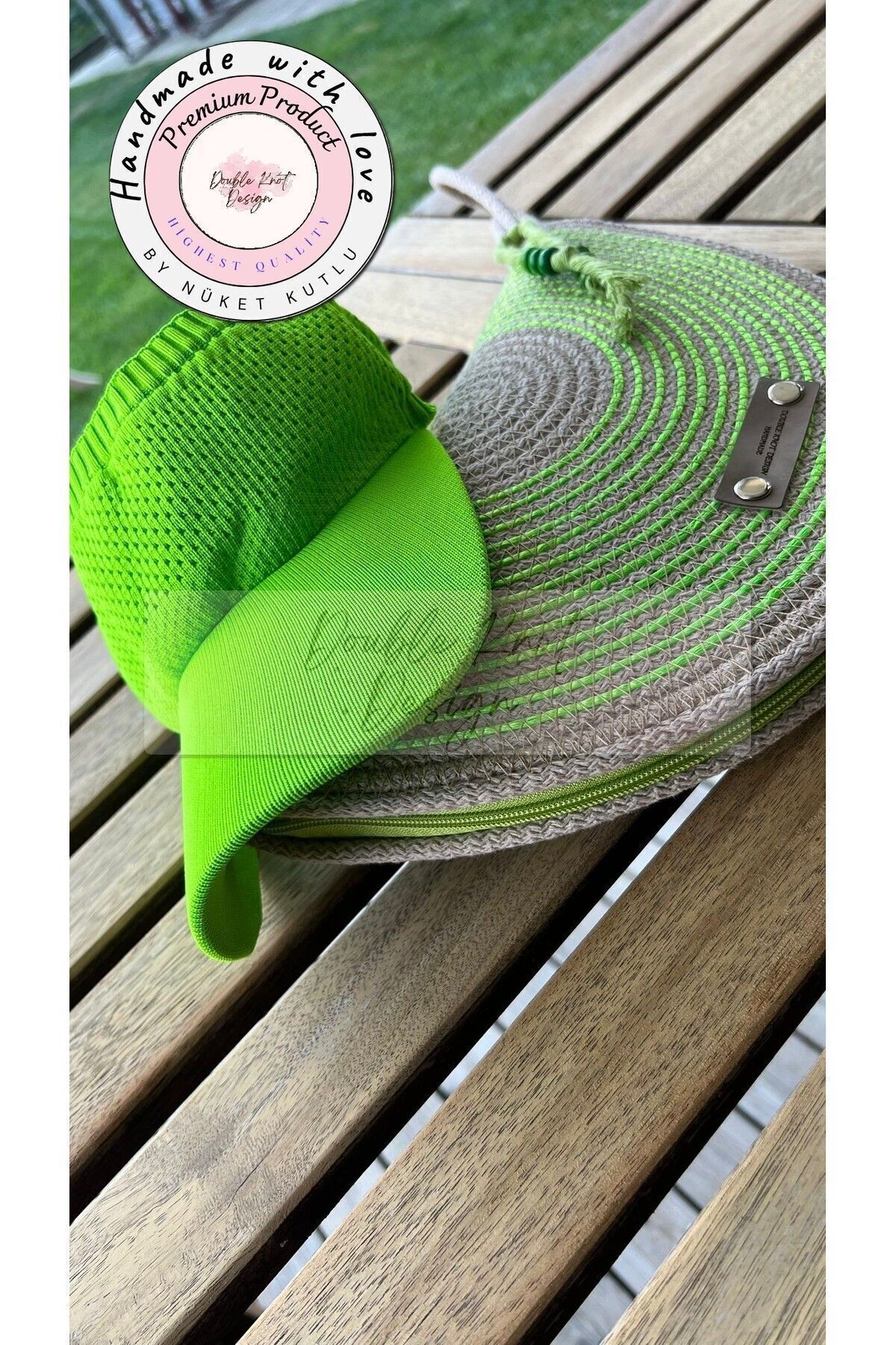 Fosforo  Yeşil 2li Şapkalı Set D Clutch Portföy Çanta