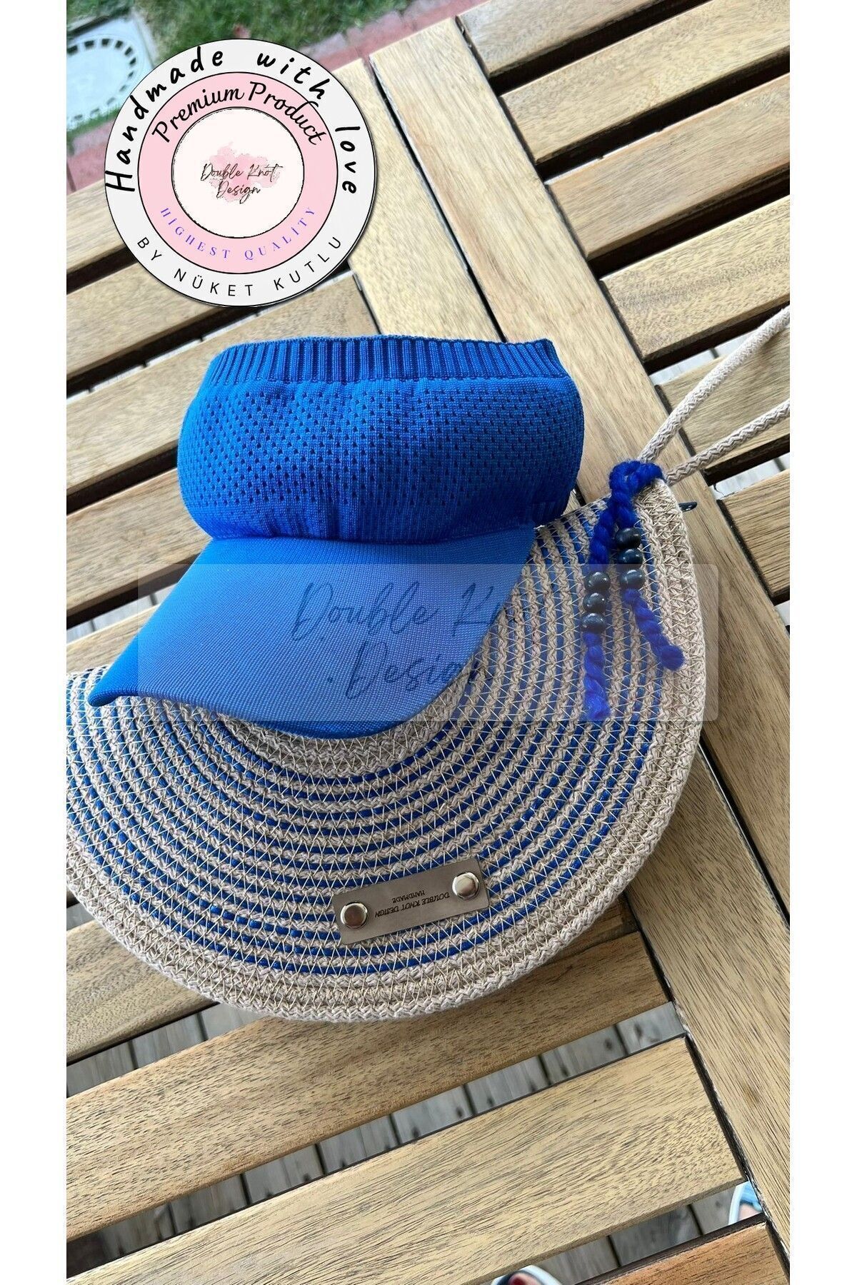 Fosforo Mavi 2li Şapkalı Set D Clutch Portföy Çanta