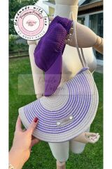 Fosforo Mor 2li Kep Şapkalı Set D Clutch Portföy Çanta