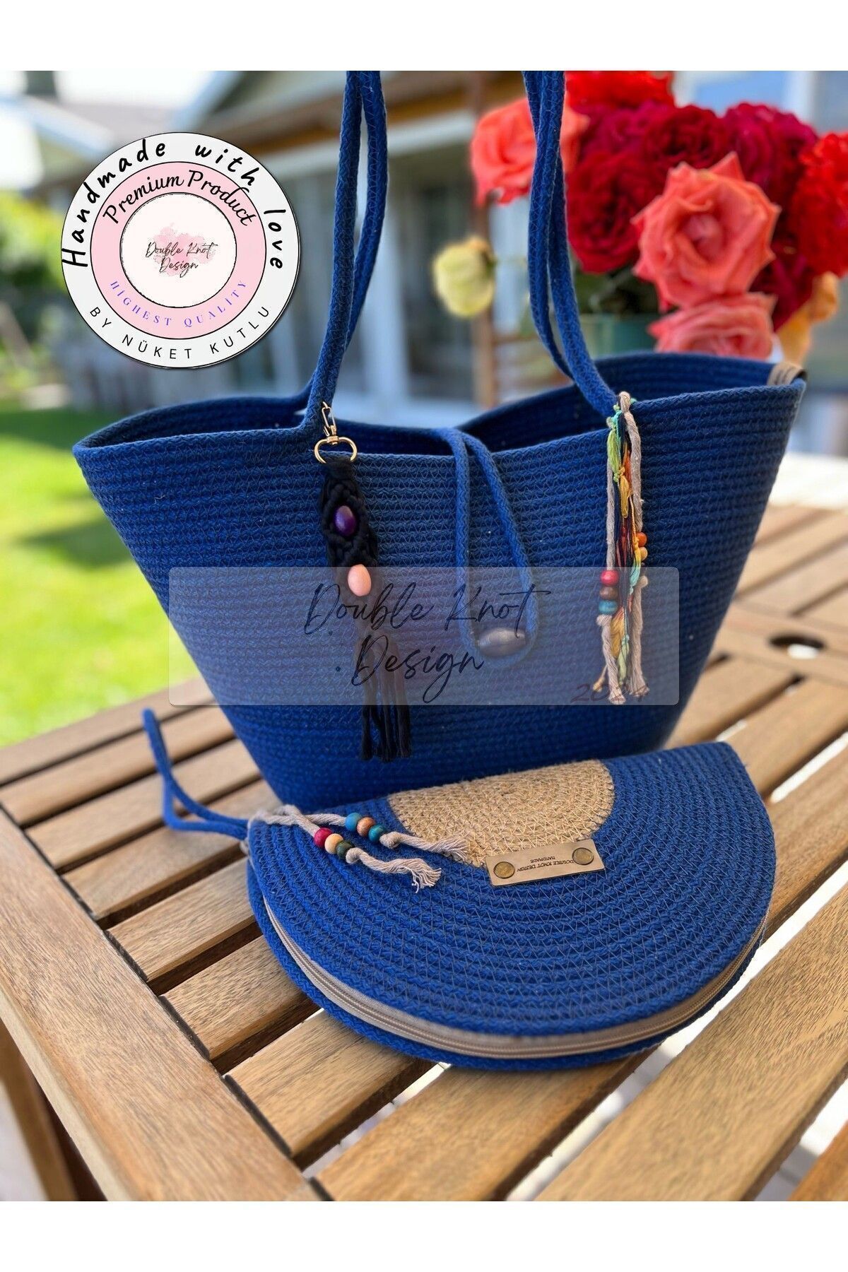 Bella Mavi 2li Takım Plaj Çantası , El Çantası Clutch