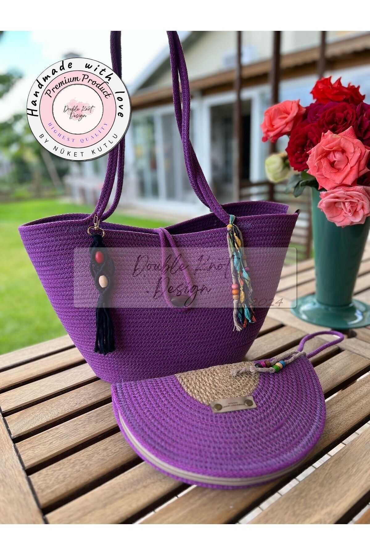 Bella Mor 2li Takım Plaj Çantası , El Çantası Clutch