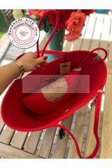Bella Kırmızı 2li Takım Plaj Çantası , El Çantası Clutch
