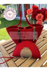 Bella Kırmızı 2li Takım Plaj Çantası , El Çantası Clutch