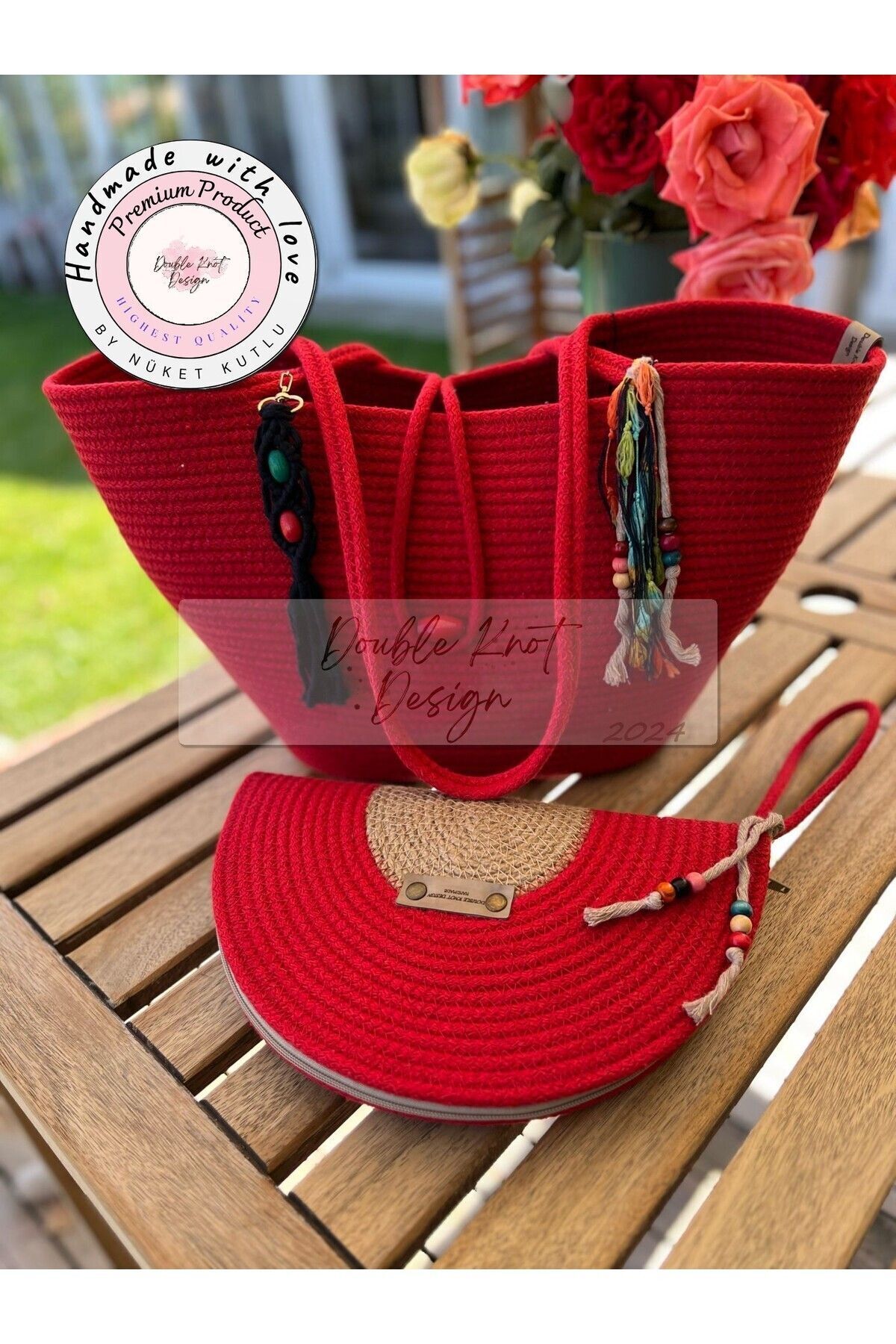 Bella Kırmızı 2li Takım Plaj Çantası , El Çantası Clutch