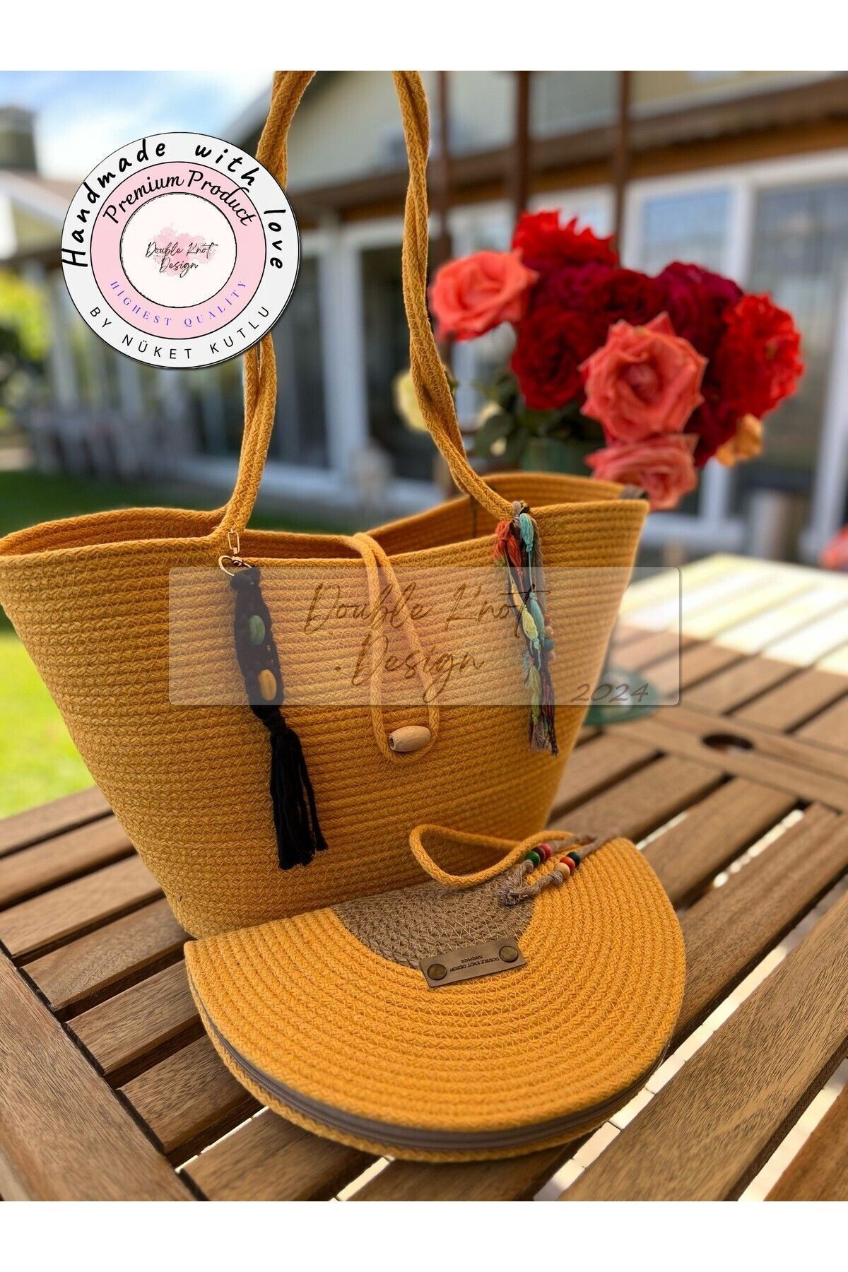 Bella Sarı 2li Takım Plaj Çantası , El Çantası Clutch