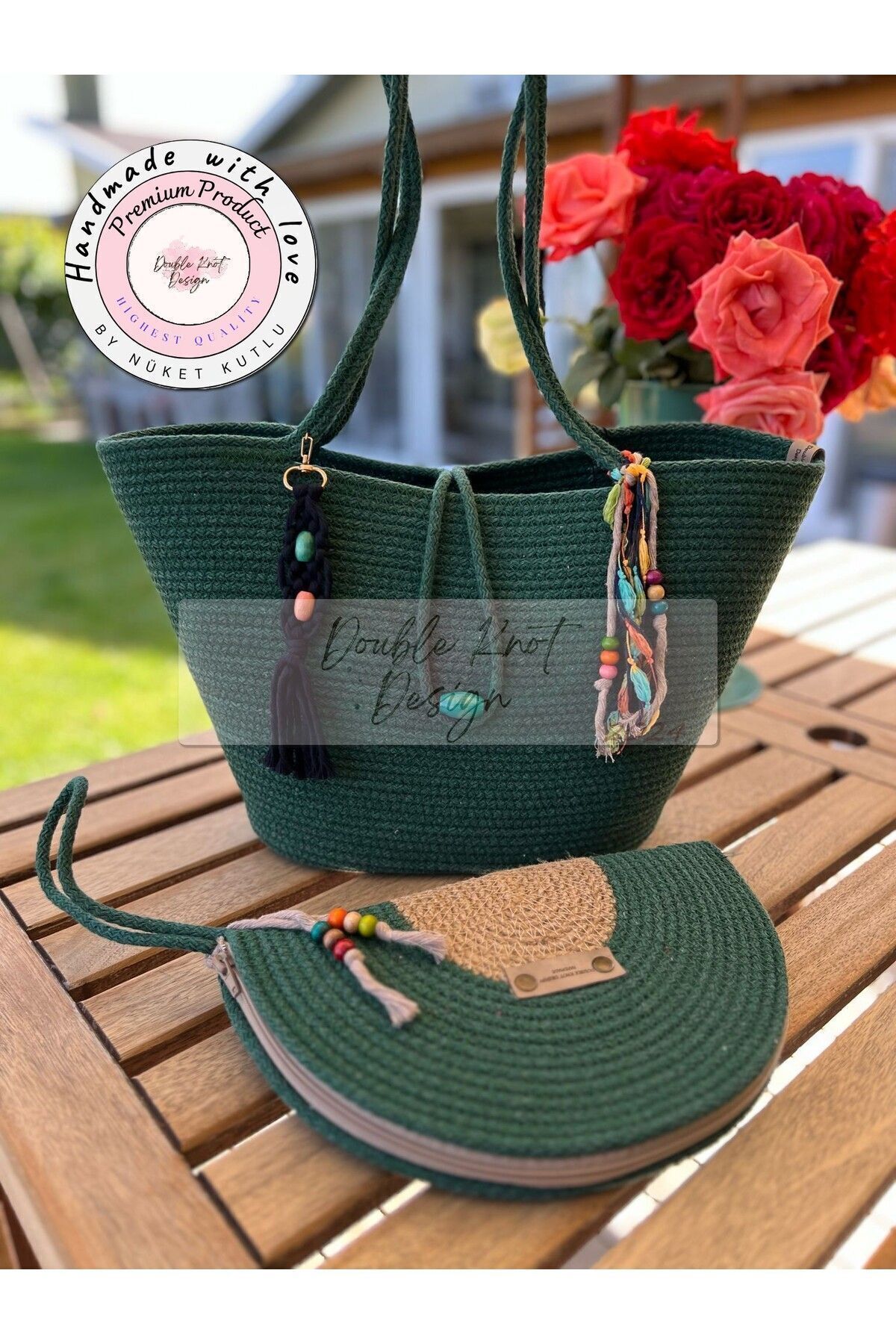 Bella Haki 2li Takım Plaj Çantası , El Çantası Clutch