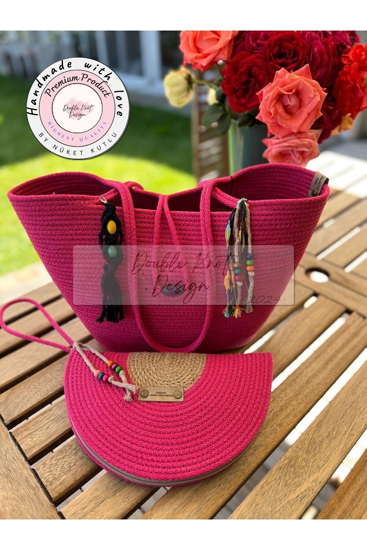 Bella Pembe 2li Takım Plaj Çantası , El Çantası Clutch