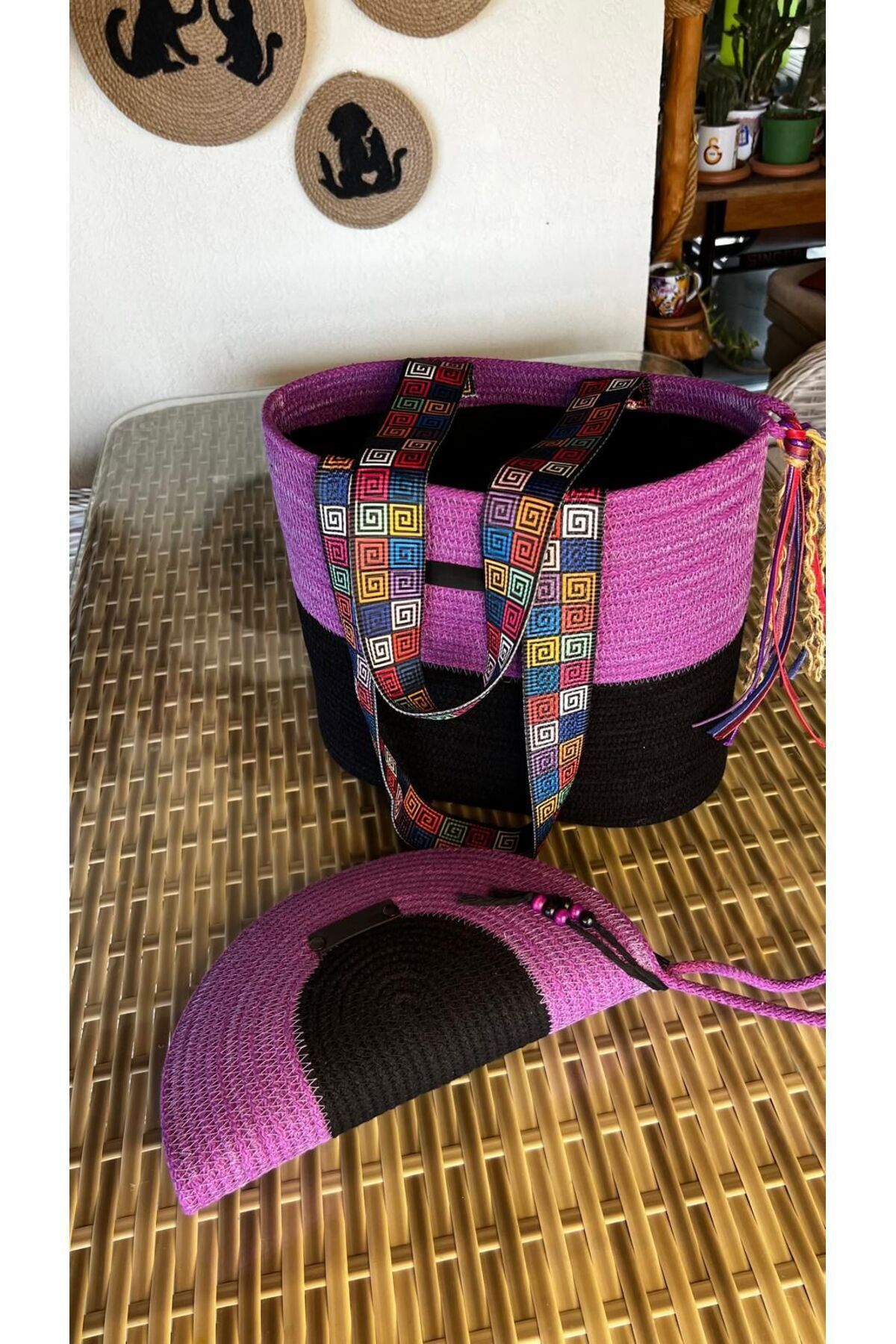 Gypsy 2li Takım Plaj Çantası , El Çantası Clutch Mor