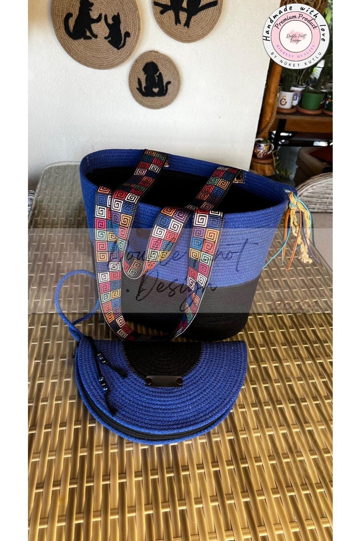 Gypsy 2li Takım Plaj Çantası , El Çantası Clutch Mavi