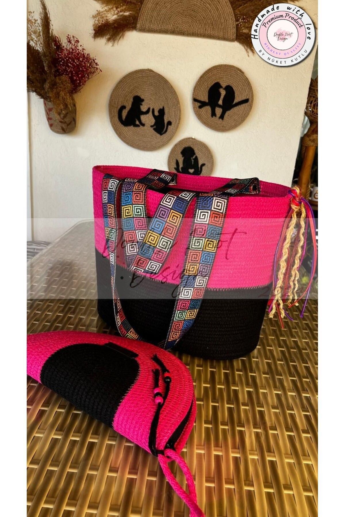 Gypsy 2li Takım Plaj Çantası , El Çantası Clutch Pembe