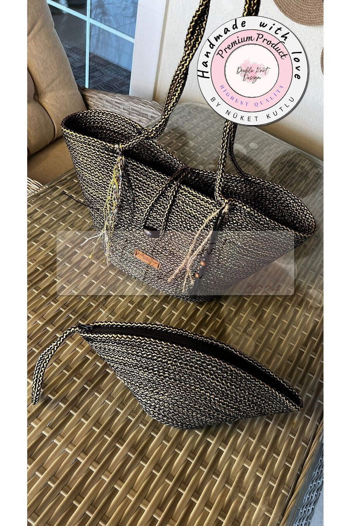 Lame & Siyah 2li Takım Plaj Çantası, Clutch