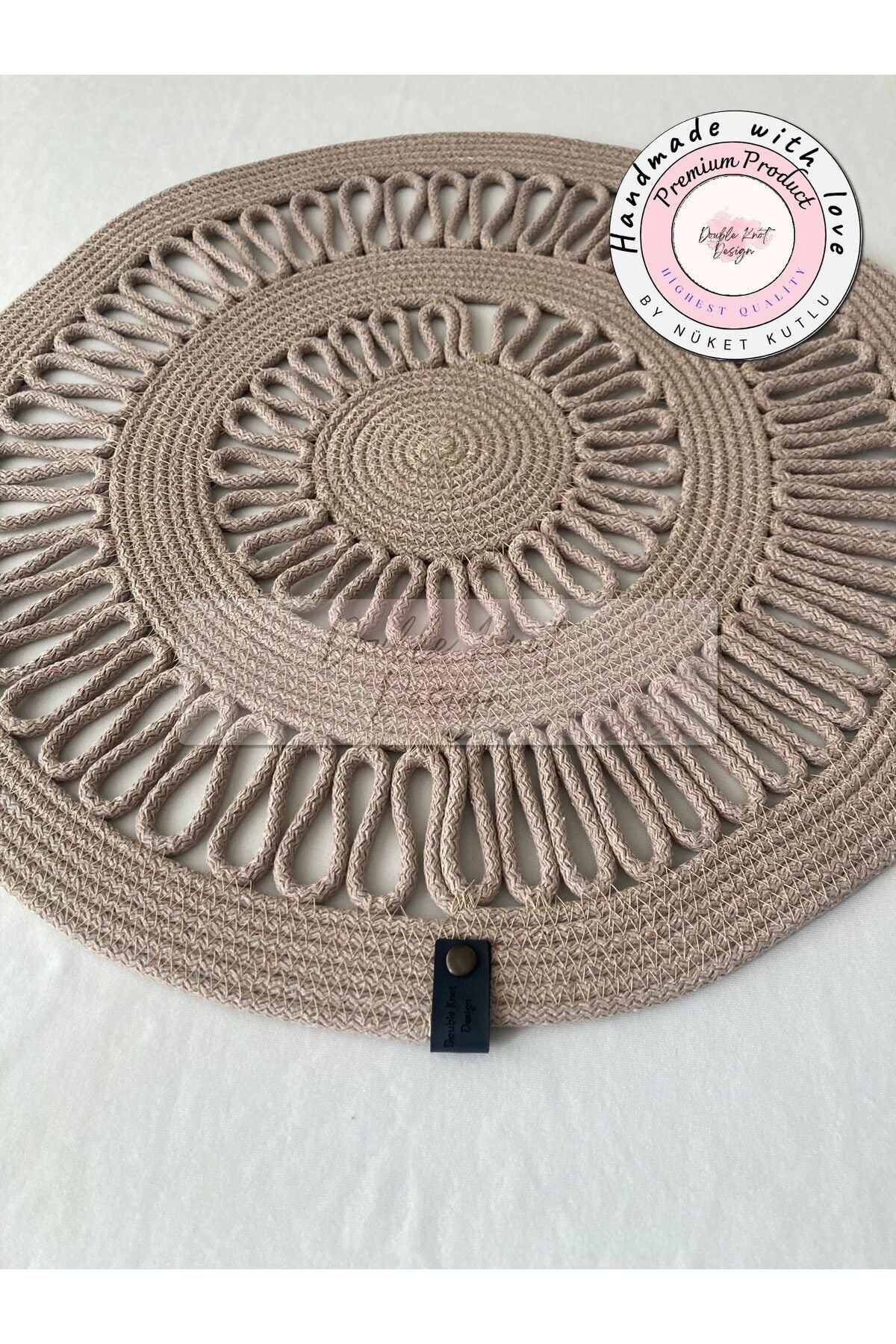Bej Runner, Yuvarlak 55 cm Sehpa Örtüsü, Masa Örtüsü