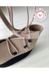Bella 2li Takım Bej & Siyah Plaj Çantası , Clutch