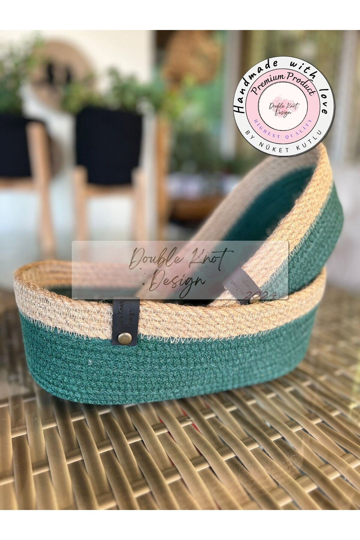 2li Oval Ekmek Sepeti - Organizer - Haki