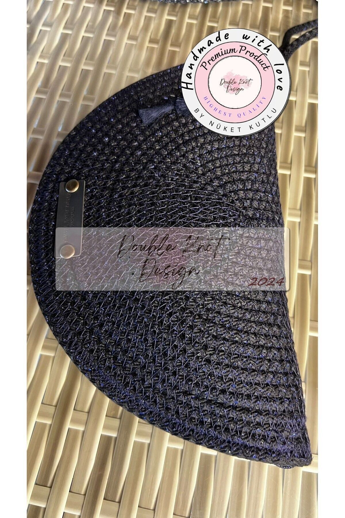 Simli Lacivert D Clutch Portföy Çanta