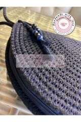 Simli Lacivert D Clutch Portföy Çanta