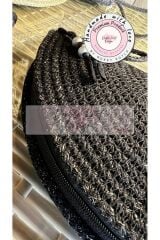 Simli Siyah D Clutch Portföy Çanta